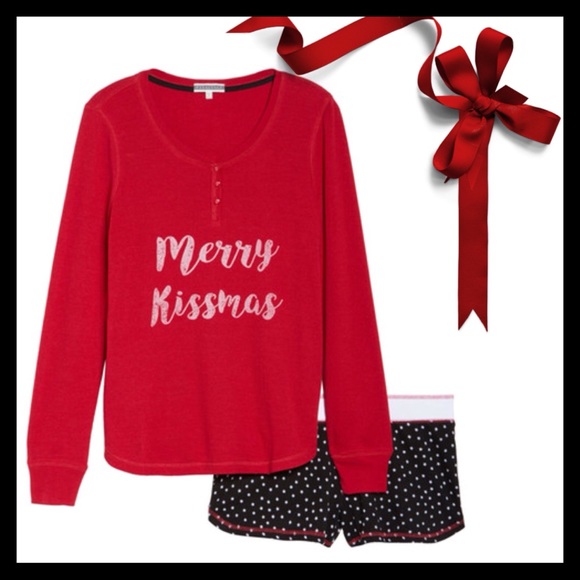 NIP PJ SALVAGE Merry Kissmas Pajama Short Set - Picture 2 of 6